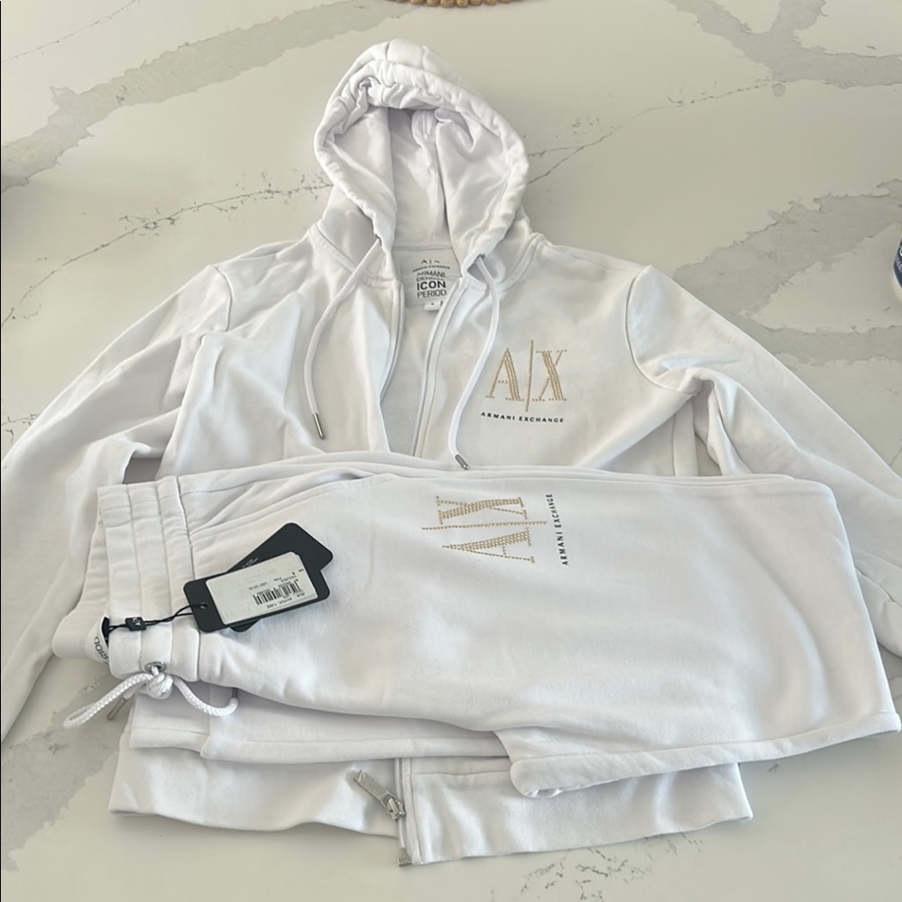Armani Exchange White Track Pants & Hoodie Set